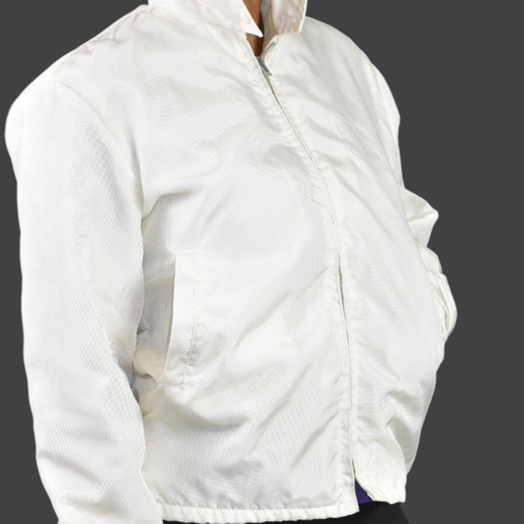 Vintage California White Matte Satin Bomber Jacket Faux Fur 70s Zip Front Small - Picture 5 of 15